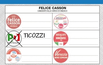 come si vota alle elezioni comune di Venezia 31 maggio 2015 vota Paolo Ticozzi consigliere comunale PD e Felice Casson sindaco